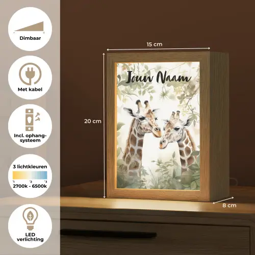 Dieren - Giraffe - Bladeren - Kinderen Light Box met kabel (Kinderlampje) klein -USP_NL