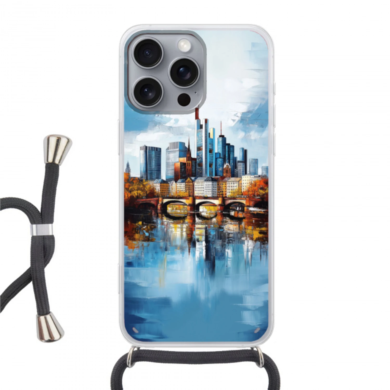 Bomen Frankfurt- Stad - Skyline - Brug Hoesje iPhone 16 Pro Max met koord klein -3d