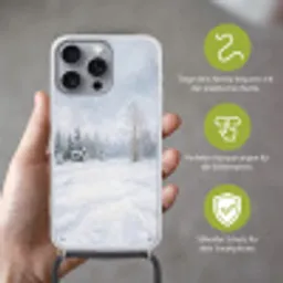 Bospad - Dennen - Sneeuw - Winter - Rustgevend Hoesje iPhone 16 Pro Max met koord klein -sfeer2_DE