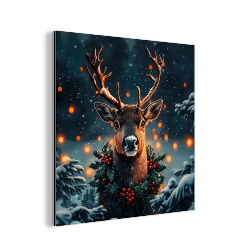 Hert - Kerst - Winter - Sneeuw - Kerstkrans aluminium wit klein -3d