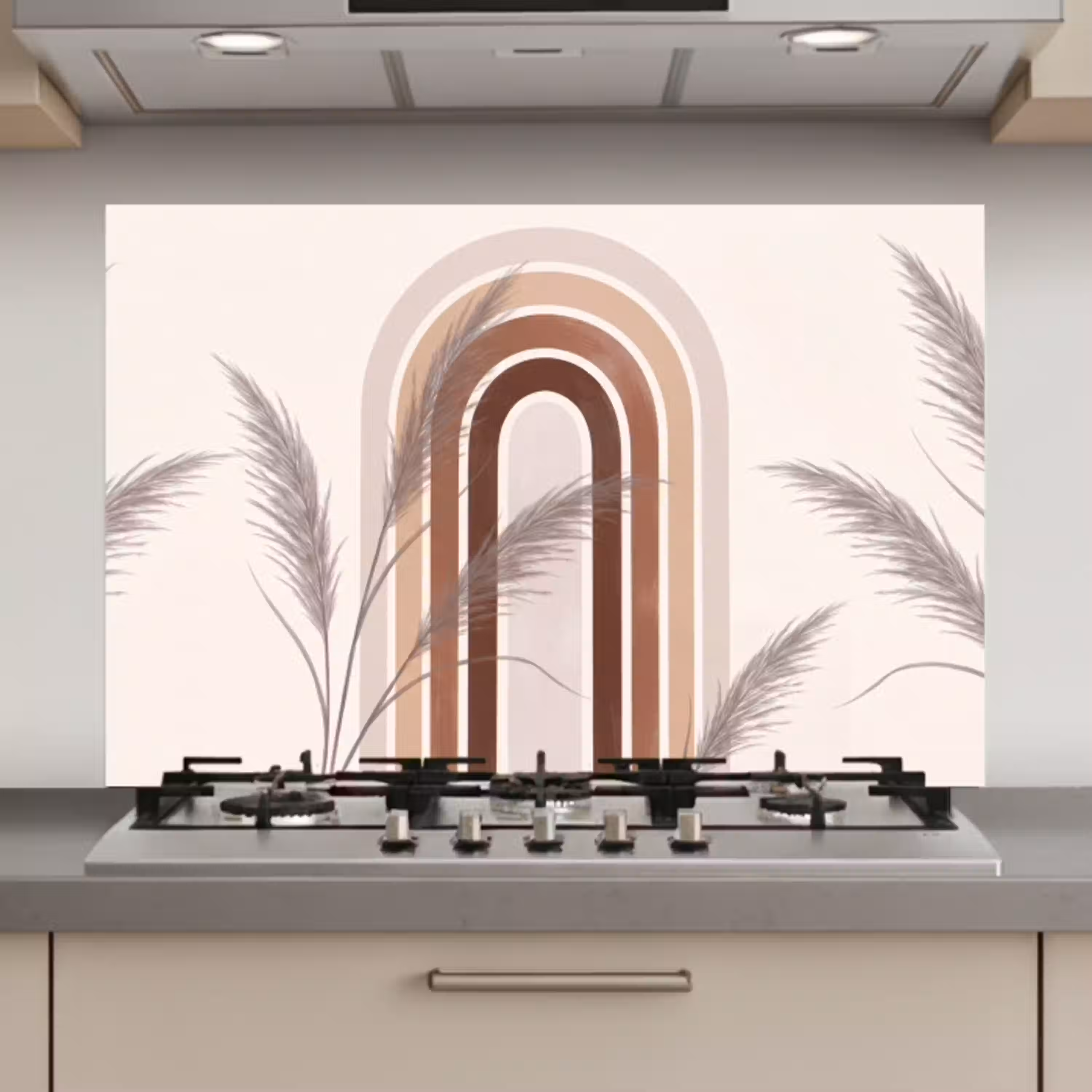 Abstract - Bogen - Plant - Boho - Beige keuken achterwand spatscherm klein -3d_website