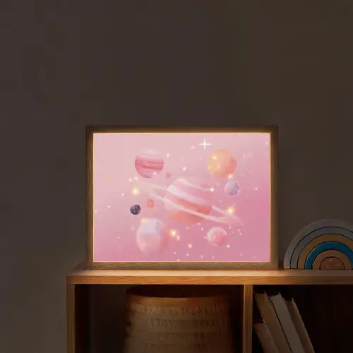 Planeten - Roze - Sterren Light Box met batterij (Wandlamp kind) middel -sfeer1_kind