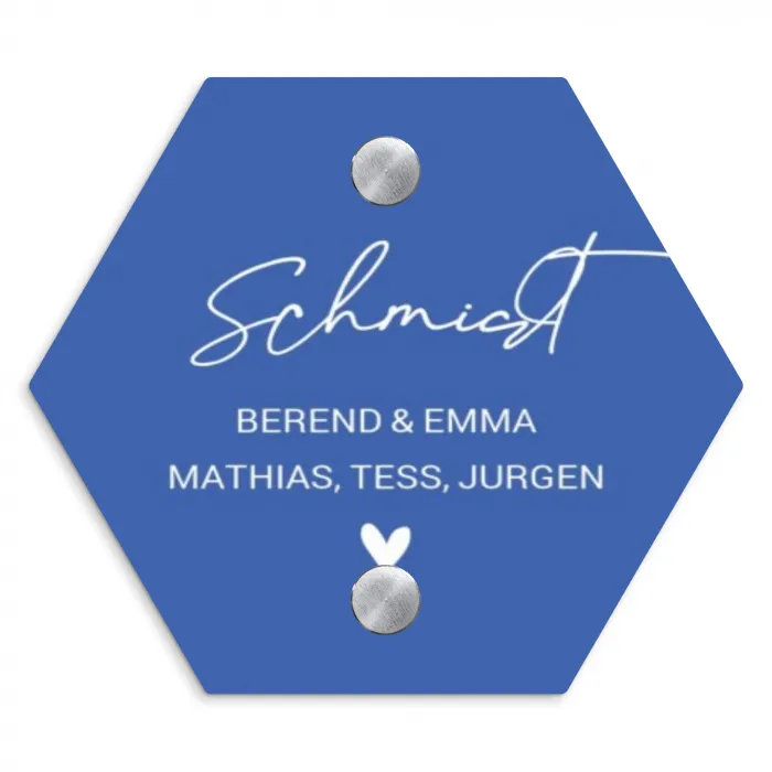 Kobaltblauw - Sierlijk Naambord Hexagon klein -3d