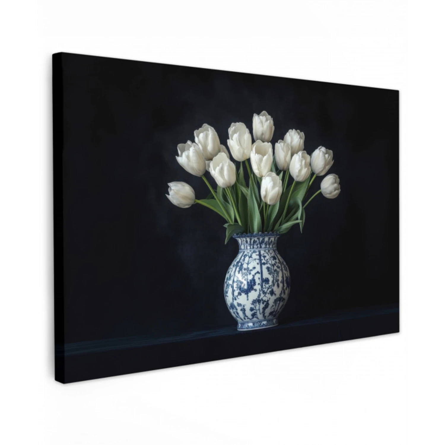 Wit - Bloemen - Tulpen - Vaas Tuinposter op houten frame 2 cm dik klein -3d