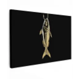 Goud - Vis - Haak - Zwart Tuinposter op houten frame 2 cm dik klein -3d