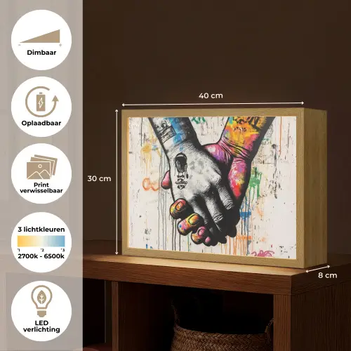 Graffiti - Handen - Vintage - Street art Light Box met batterij (Wandlamp) middel -USP_websiteoverzichtNL