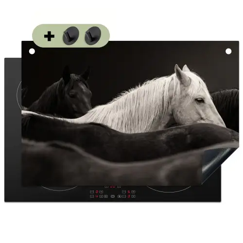 Paarden - Zwart - Wit - Kudde Inductie beschemer met haakjes klein -3d