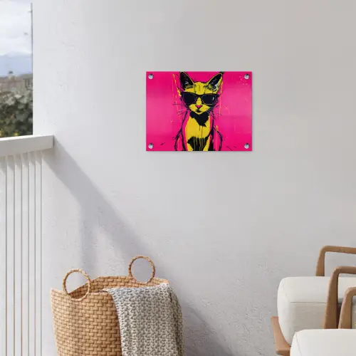 Kat - Art - Zonnebril - Roze tuinposter los doek klein -sfeer8