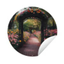 Doorkijk - Bloemen - Pad - Natuur - Kleurrijk Wandcirkel tuinposter met ringen klein -3d