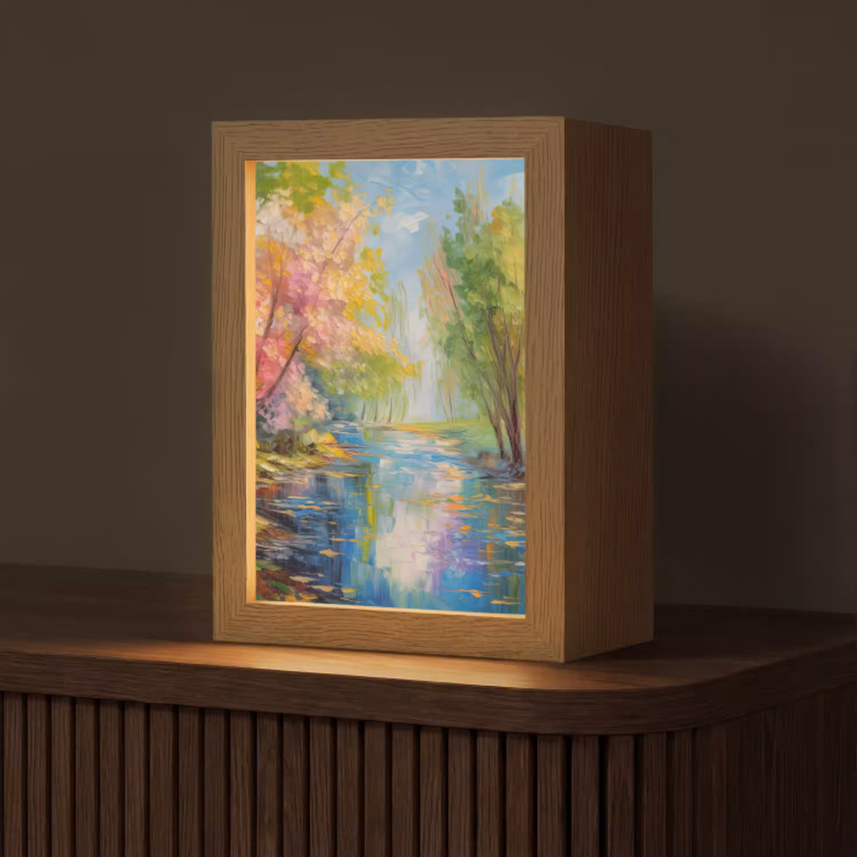 Olieverf - Landschap - Natuur - Kleurrijk Light Box met kabel (Tafellamp) klein -z3d_website