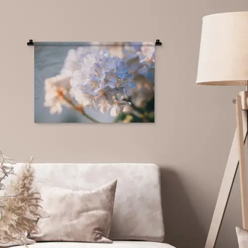Bloemen - Lichtblauw - Wazig - Trosje Wandkleed katoen klein -sfeer4