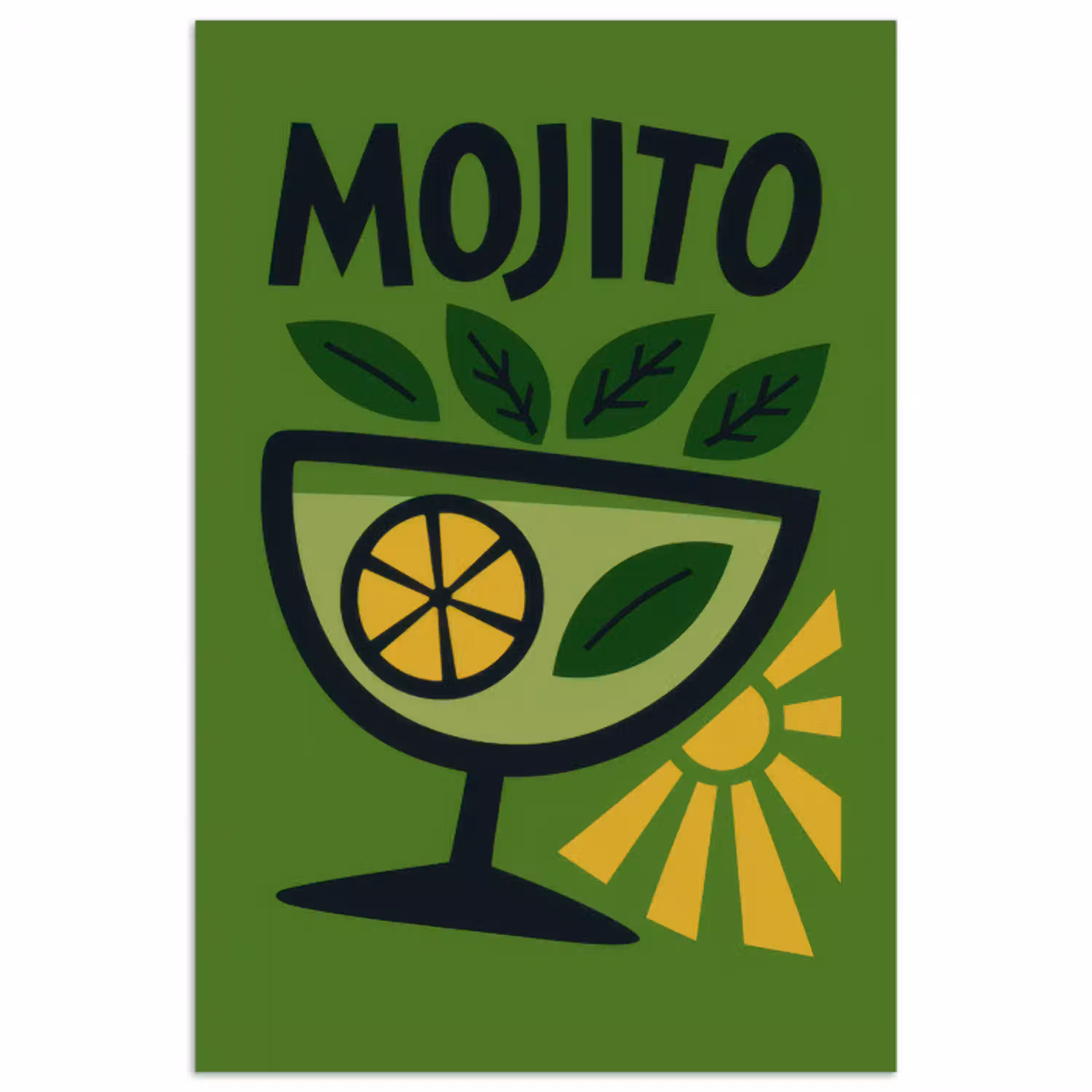 Mojito - Cocktail - Citroen - Groen poster papier klein -3d
