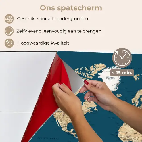Wereldkaart - Donkerblauw - Beige keuken achterwand spatscherm klein -spatscherm_NL