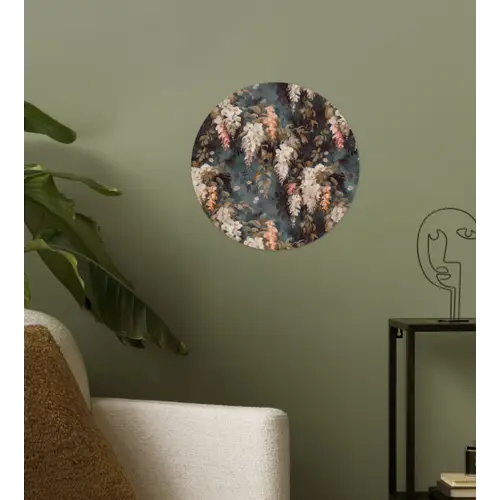 Bloemen - Bladeren - Donker - Patroon Wandcirkel behangsticker klein 186 -sfeer2