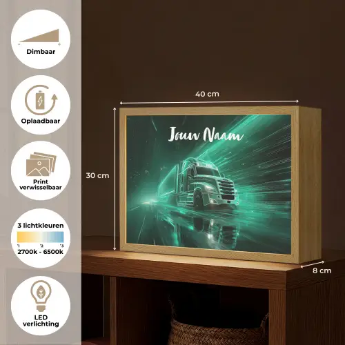 Vrachtwagen - Stad - Groen - Neon Light Box met batterij (Wandlamp kind) middel -USP_websiteoverzichtNL