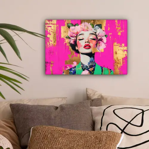Bloemenkroon - Goud - Vrouw - Portret canvas 2cm klein -sfeer1