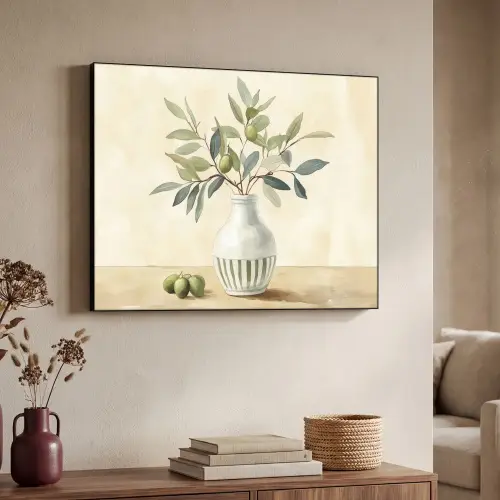 Vaas - Keramiek - Olijftakken Textielframe zwart klein -sfeer3
