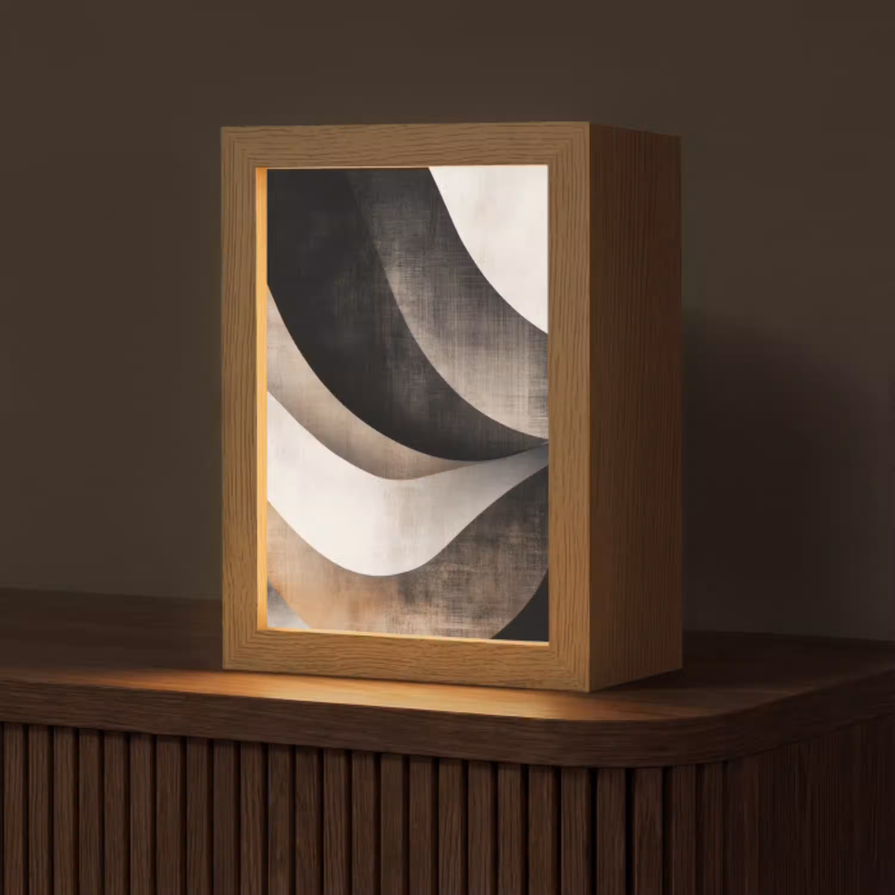 Abstract - Golven - Zwart - Verweerd Light Box met kabel (Tafellamp) klein -z3d_website