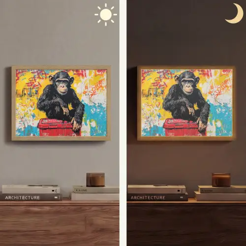 Graffiti - Aap - Street art - Dieren Light Box met batterij (Wandlamp) middel -sfeer3
