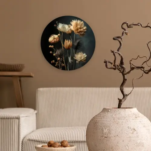 Boeket - Bloemen - Licht - Zwart Wandcirkel kunststof plaat 5mm dik klein -sfeer1