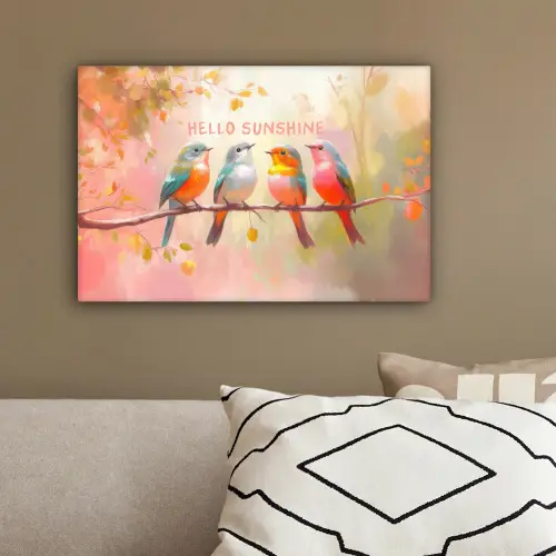 Vogels - Tak - Quote - Roze canvas 2cm klein -sfeer3