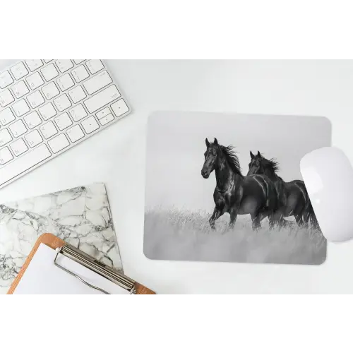 Paarden - Gras - Zwart - Wit muismat rubber klein -witbureau
