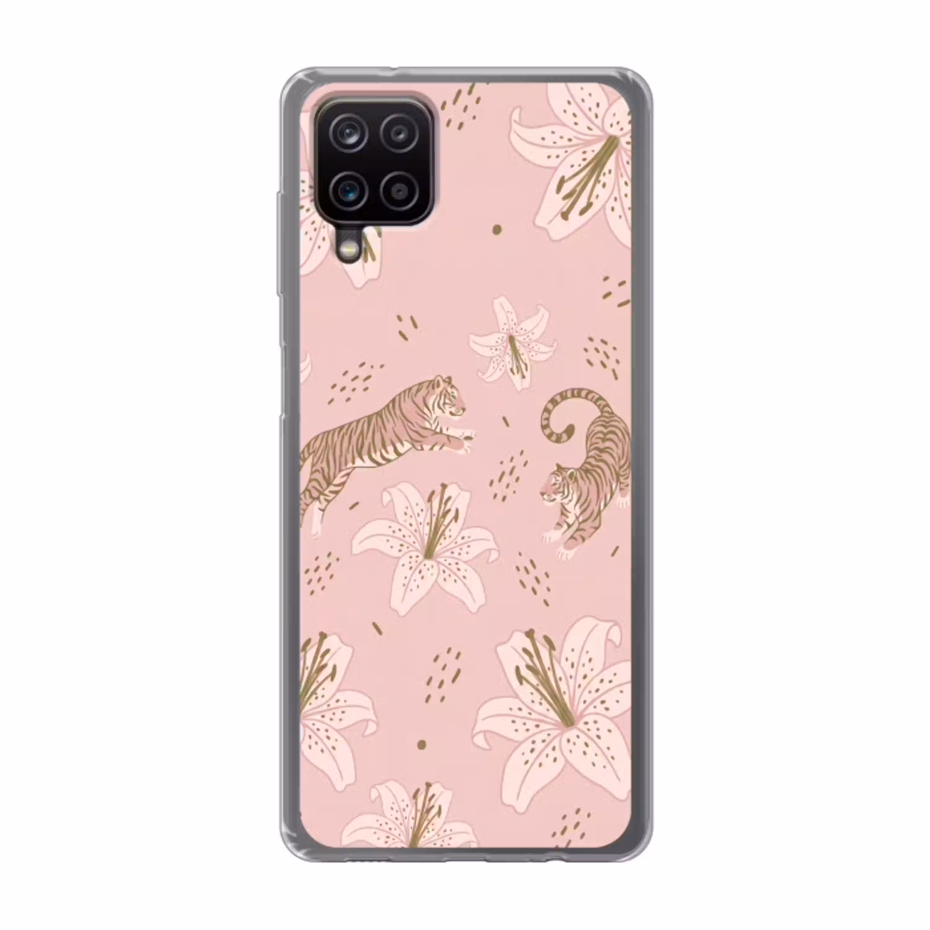 Kat - Springend - Bloemen - Abstract - Roze Telefoonhoesje Samsung Galaxy A12 klein -3d