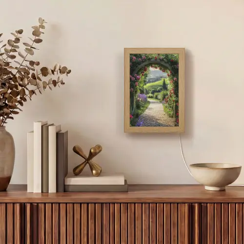 Doorkijk - Tuinboog - Bloemen - Natuur - Pad Light Box met kabel (Wandlamp) klein -sfeer2