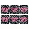 Panterprint - Zwart - Neonletters - Roze onderzetter kurk middel -3d