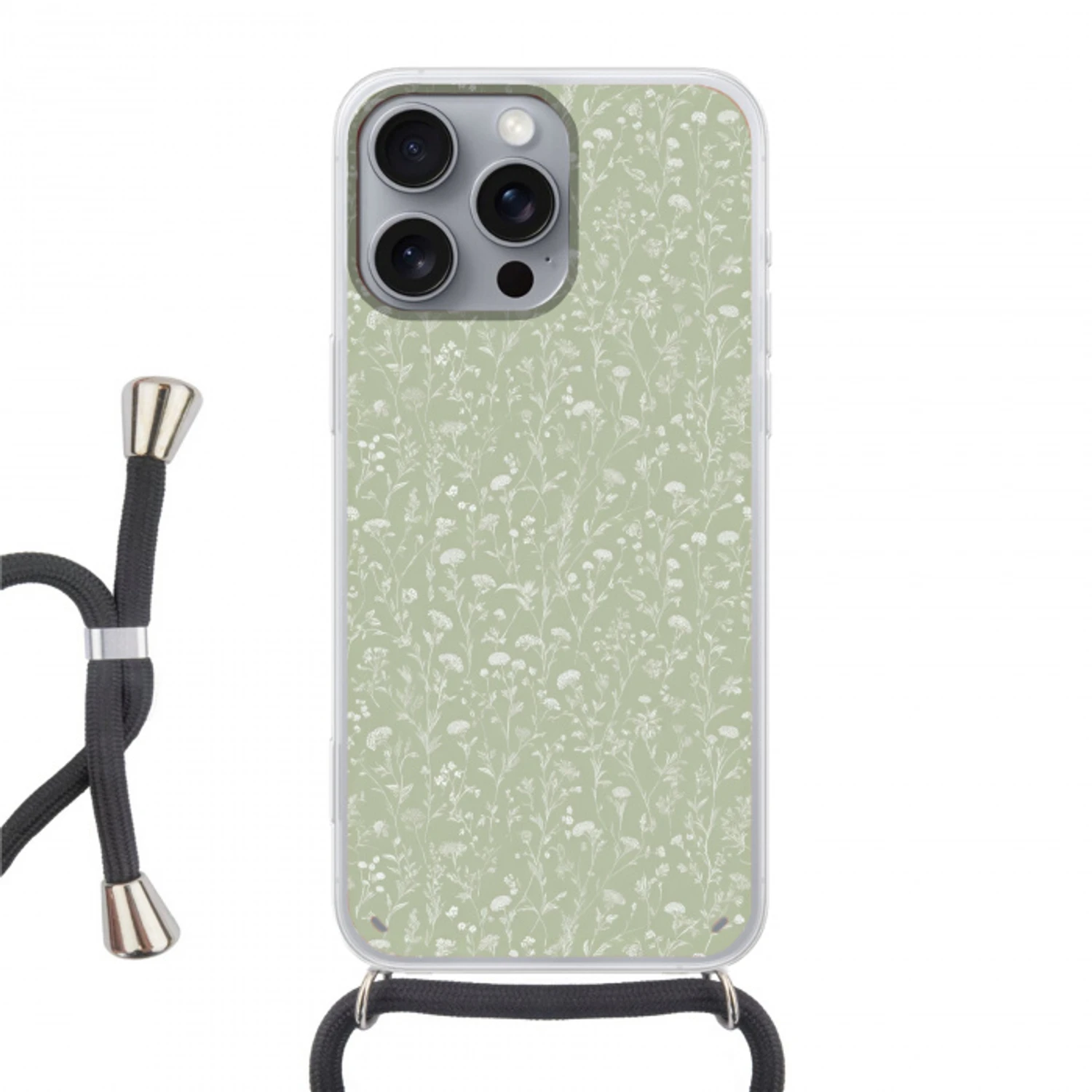 Bloemen - Patroon - Groen Hoesje iPhone 16 Pro Max met koord klein 804 -3d