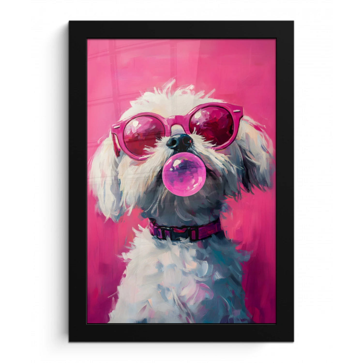 Pink - Hond - Bubbel fotolijst zwart zonder passe partout klein -3d