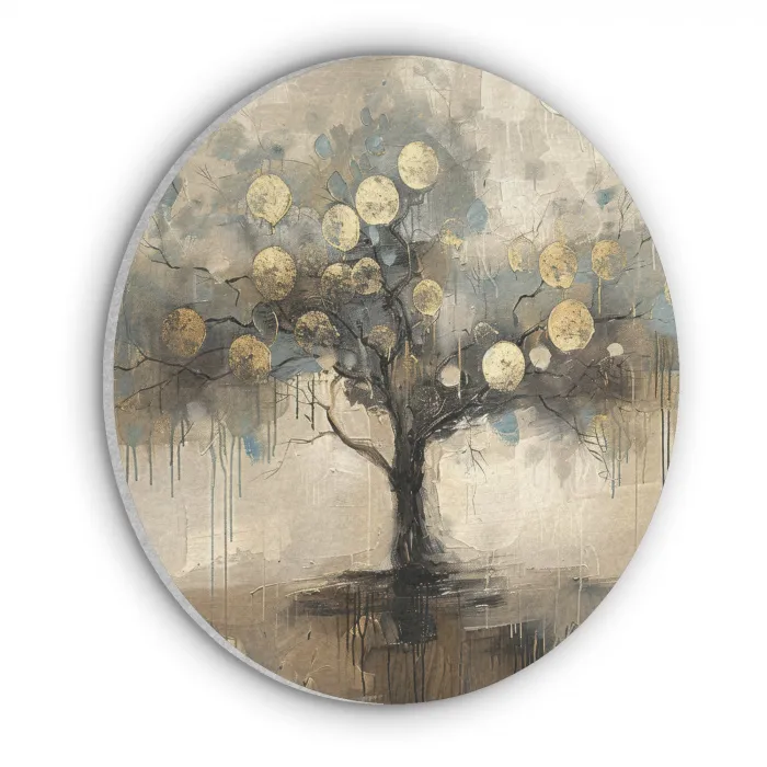 Beige - Abstract - Boom - Goud Akoestische PET Vilt - Rond klein -3d