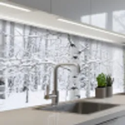 Berkenbomen - Sneeuw - Winter - Bos - Wit keuken achterwand 2 middel -3d_schuin
