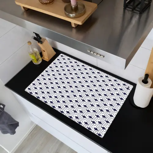 Oceaan - Visachtig - Blauw - Wit Inductie beschemer met haakjes klein 777 -sfeer1