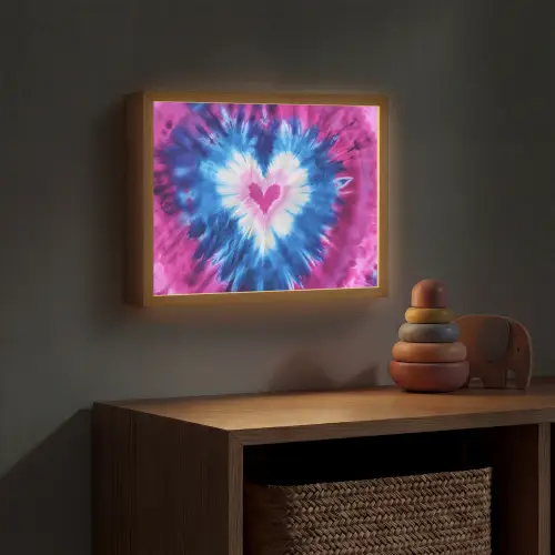 Hartvormig - Tie dye - Paars Light Box met batterij (Wandlamp kind) middel -sfeer5_kind