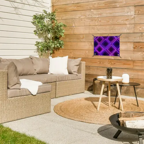 Gaming - Ruiten - Neon - Paars tuinposter los doek klein -sfeer4