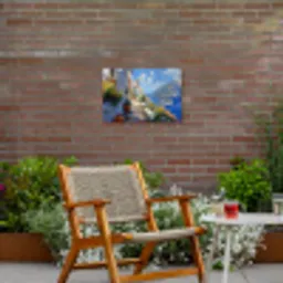 Trap - Huizen - Berglandschap - Zee Tuinposter op houten frame 2 cm dik klein -sfeer3