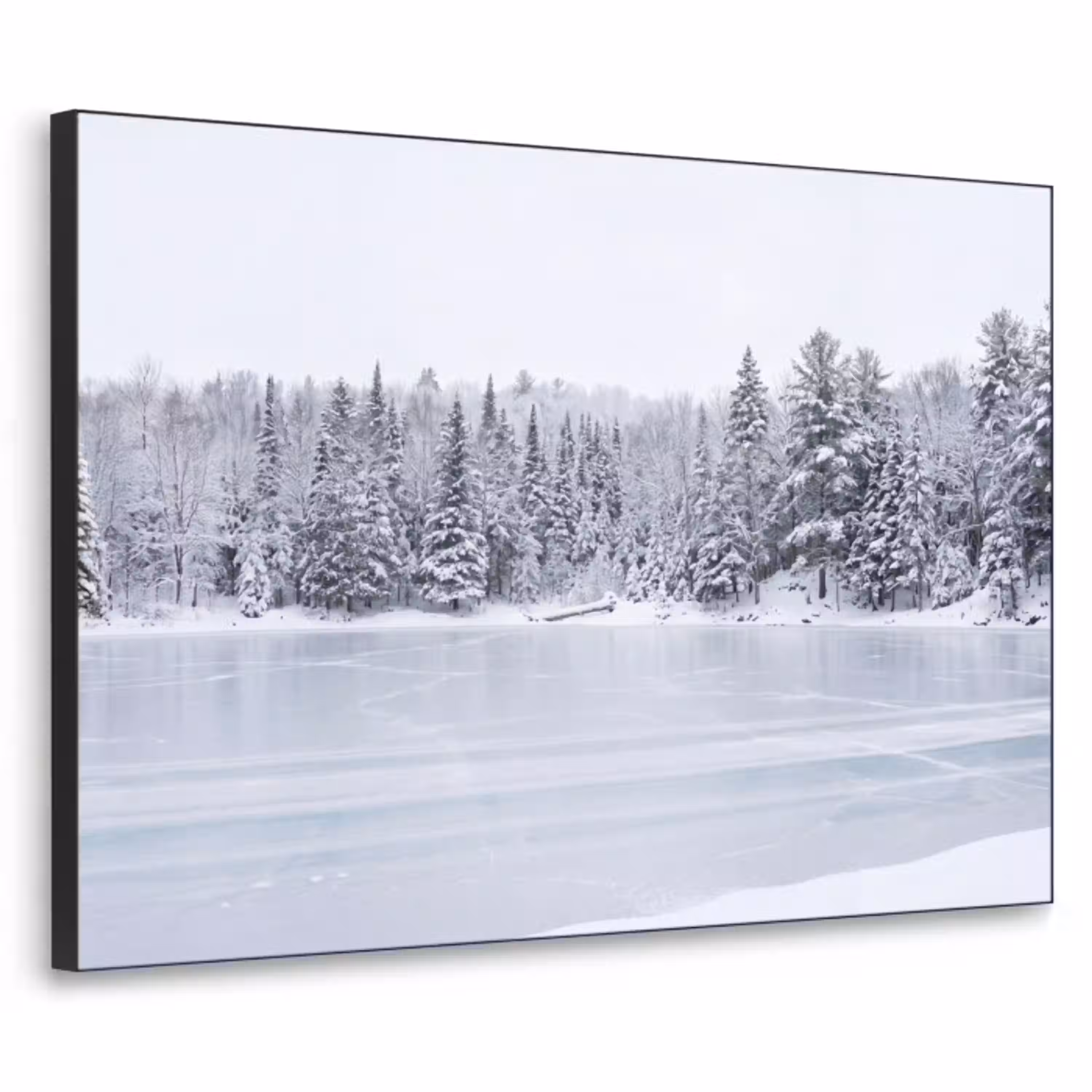 Meer - Dennen - IJs - Winter - Rustgevend Textielframe zwart klein -3d