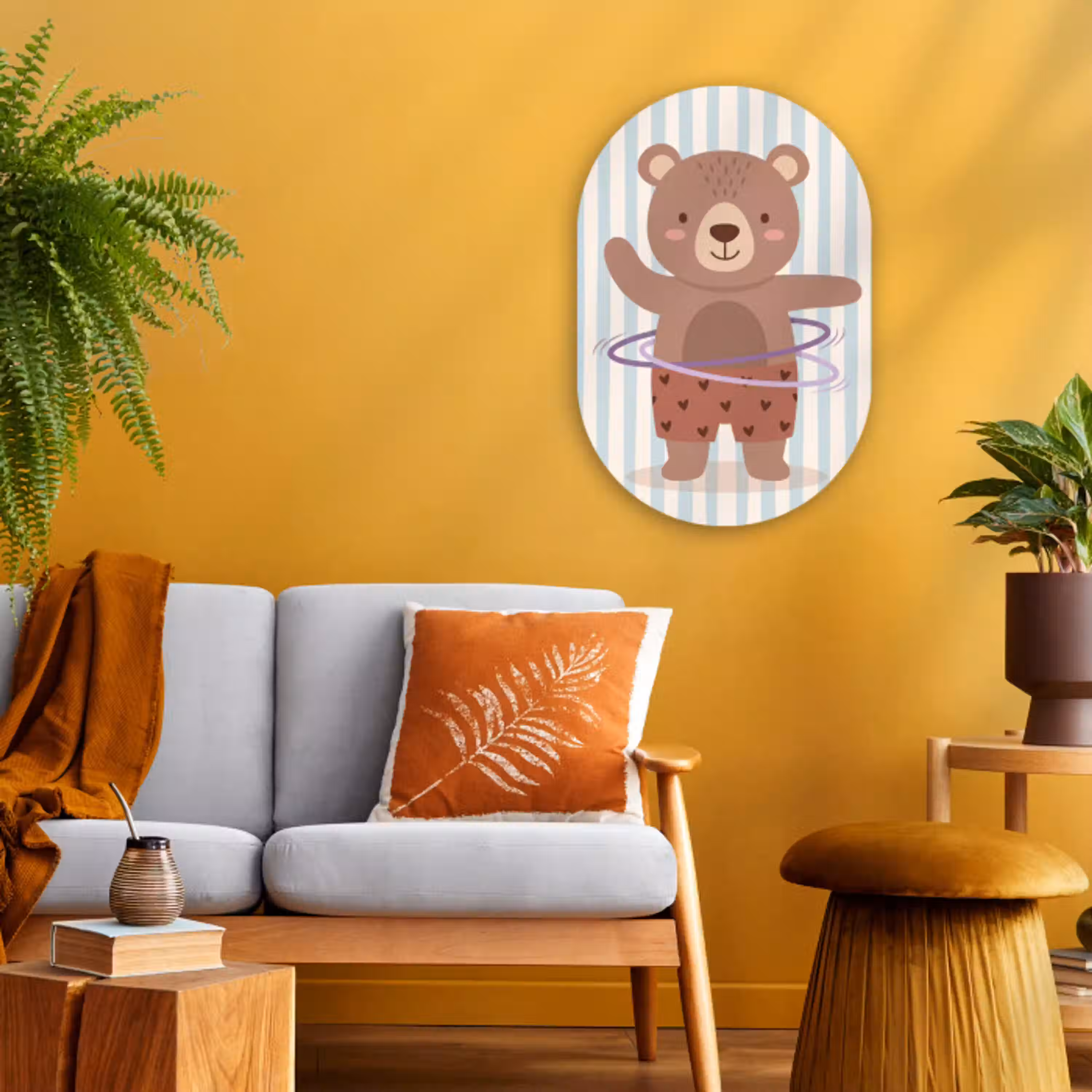 Beer - Hoepel - Kinderkamer - Illustratie - Bruin Wandcirkel Ovaal Forex klein -sfeer4