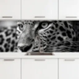 Luipaard - Zwart - Wit - Oog keuken achterwand 2 middel -3d