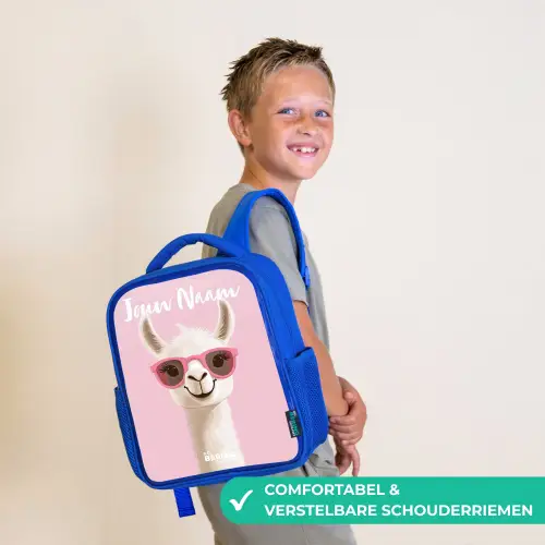 Lama - Wit - Zonnebril - Wimpers Kinderrugzak - Blauw middel -sfeer3_NL