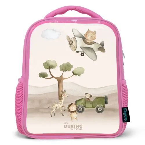Dieren op safari Kinderrugzak - Roze middel -3d
