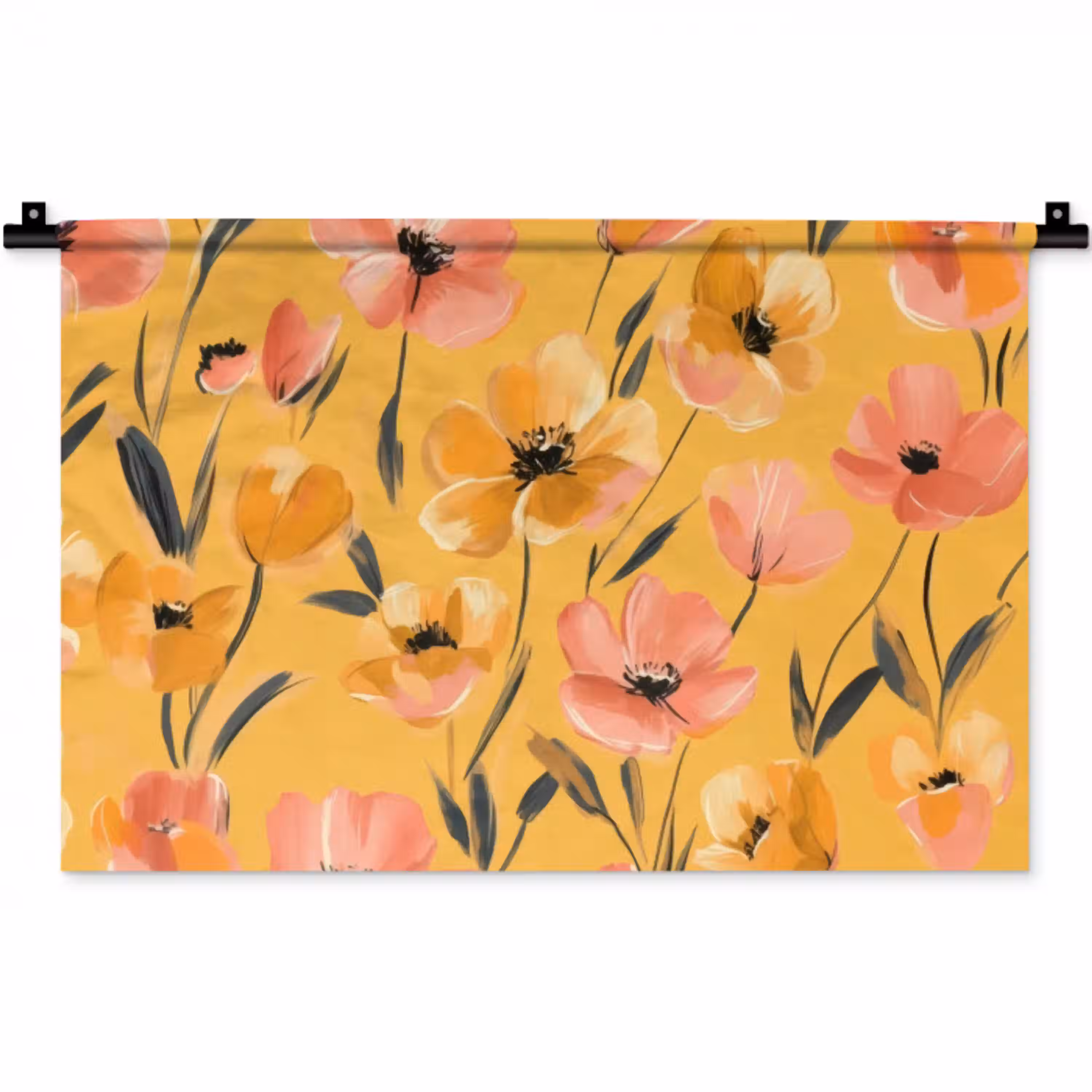 Bloemen - Geschilderd - Geel Wandkleed katoen klein -zz3d
