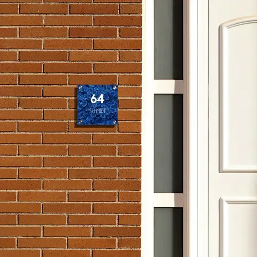 Blauwe rozen - Modern Naambord Vierkant klein -sfeer3-XS