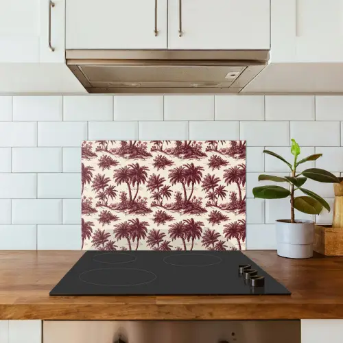 Tropisch - Geometrisch - Bordeauxrood keuken achterwand spatscherm klein 900 -sfeer2