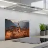 Giraffen - Hoog gras - Acaciabomen keuken achterwand spatscherm klein -3d_schuin