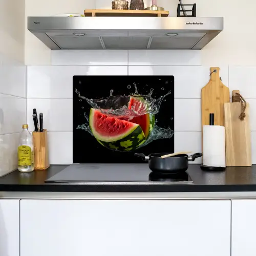 Watermeloen - Zwart - Water - Fruit - Meloen Inductie beschemer met haakjes middel -sfeer2