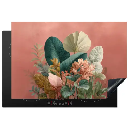 Tropische bladeren - Bloemen - Roze - groen Inductie beschermer vinyl 3mm klein -3d
