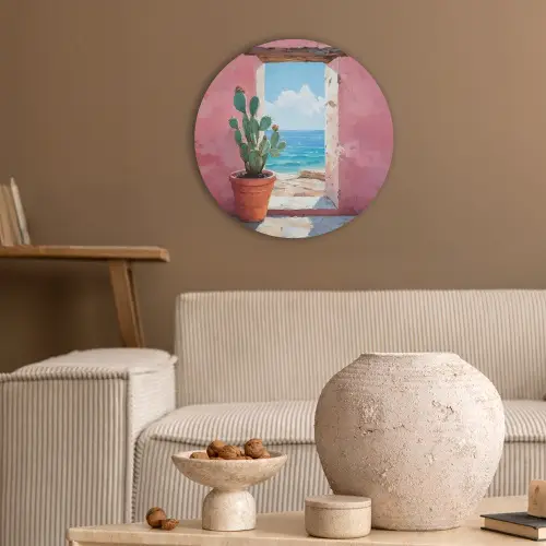 Zee - Roze - Cactus Akoestische PET Vilt - Rond klein -sfeer1