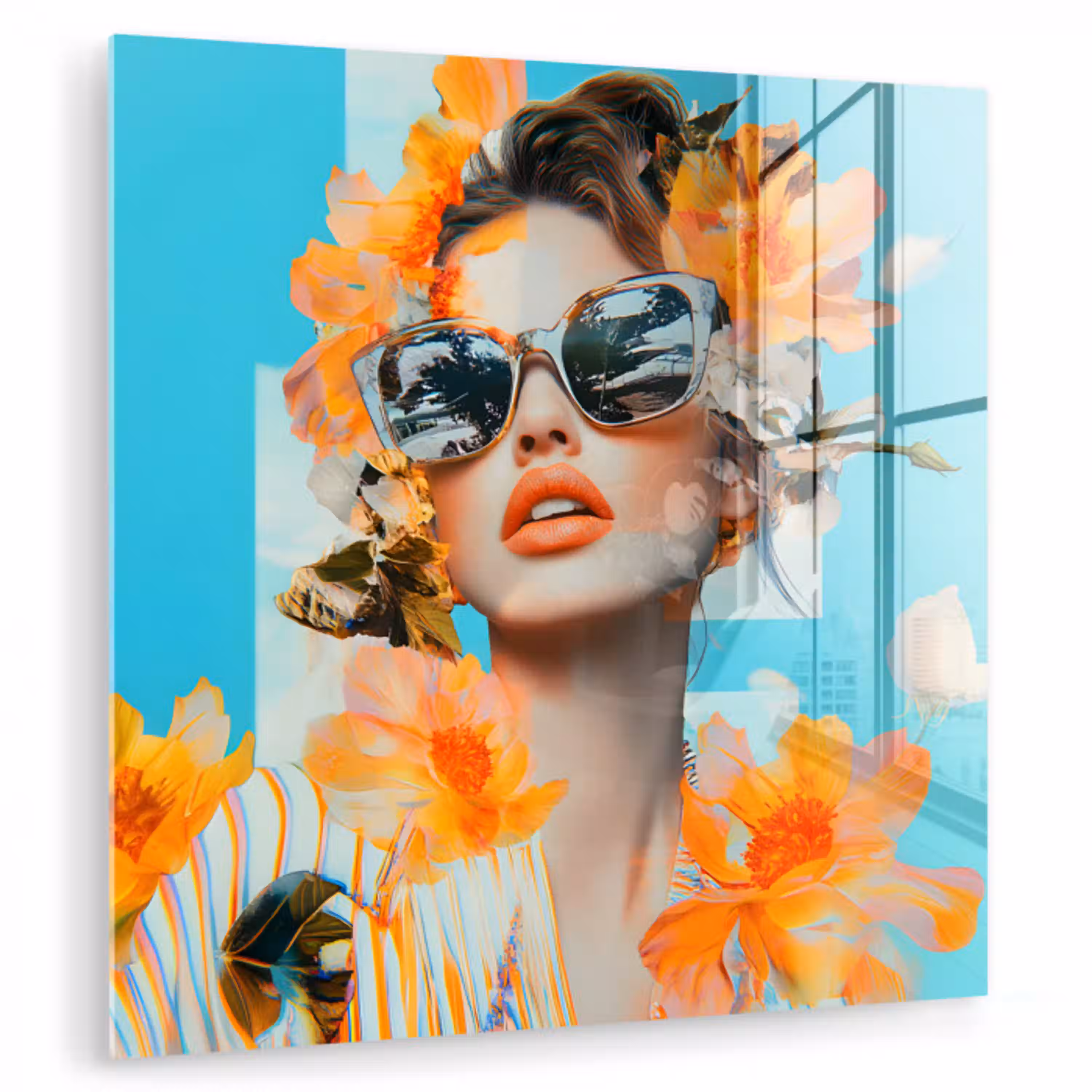 Bloemen - Vrouw - Zonnebril - Blauw plexiglas 5mm klein -zzzproduct_nieuw